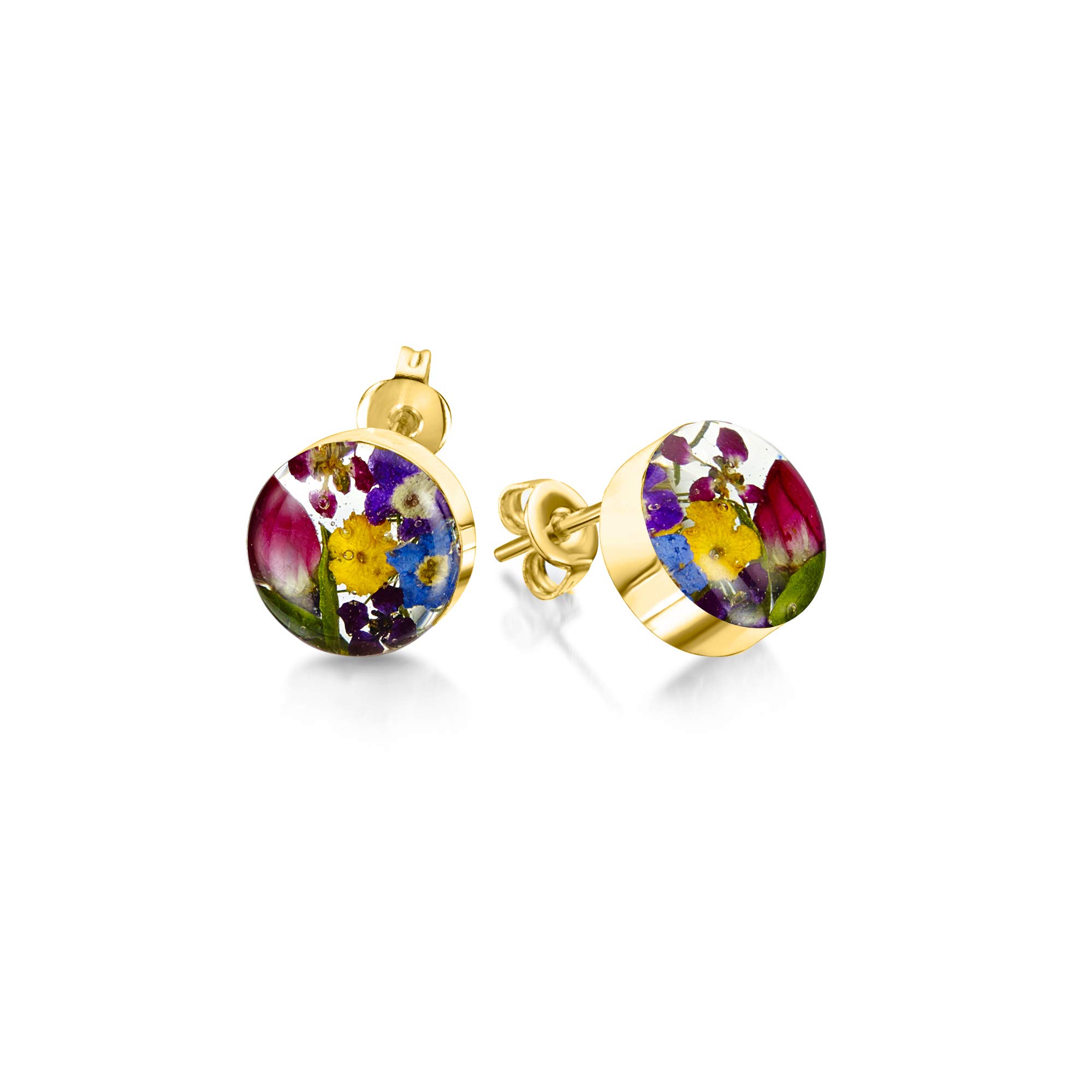 Shrieking Violet 18ct Gold-Plated Round Real Flower Stud Earrings - Assorted Flowers (Multicolour)