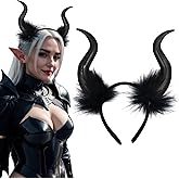 AUOCATTAIL Devil Horns Headband Gothic Cosplay Devil Dress Up Hair Hoop Demon Horn Witch Headpiece for Women Halloween Carnival Masquerade Party (Black)
