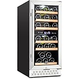 【Upgrade】TYLZA 15 Inch Dual Zone Wine Cooler, Wine Refrigerator Built-in 30 Bottle, Wine Fridge Under Counter Freestanding Fa