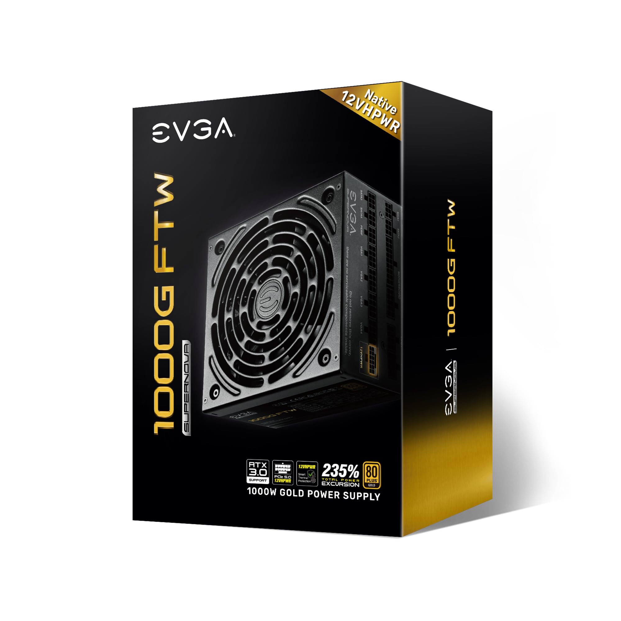 EVGA Supernova 1000G FTW ATX3.0 & PCIE 5, 80 Plus Gold Certified 1000W, 12VHPWR, Fully Modular, ECO Mode with FDB Fan, 100% Japanese Capacitors, Compact 150mm Size, Power Supply 535-5G-1000-K1