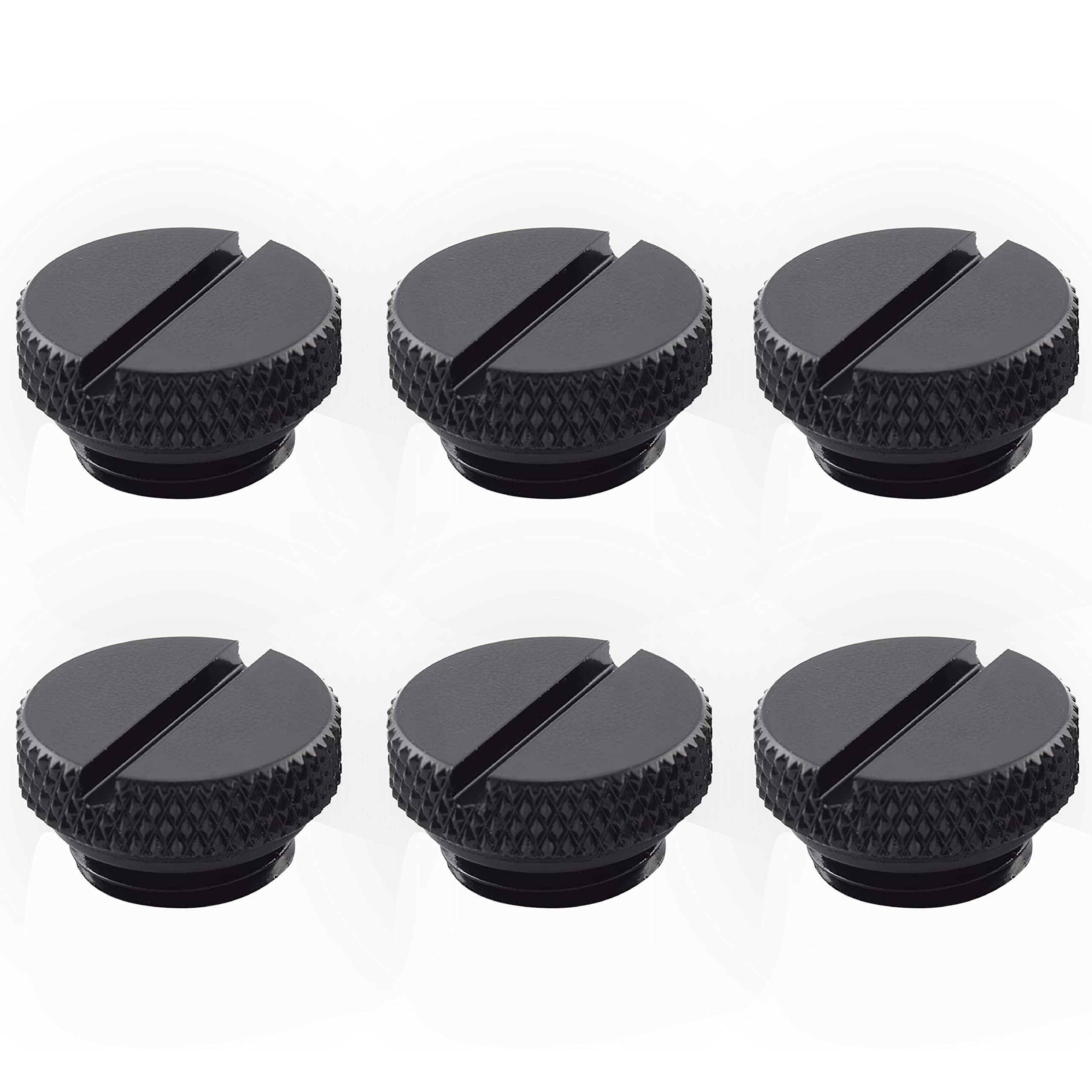 dracaena.io 6 Pack G1/4" Thread, Thin Water Stop Plug Fitting with Coin Slot for Computer Water Cooling System, Durable Brass/Copper Material, Black