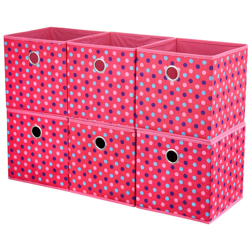 HSDT 6 Cube Storage Box Foldable Fabric Polka Dot Pink Storage Box Storage Cube Bins 25.4x25.4x25.4 CM Baskets for Closet Shelves Cube Storage Unit Drawers,QY-SC15-6