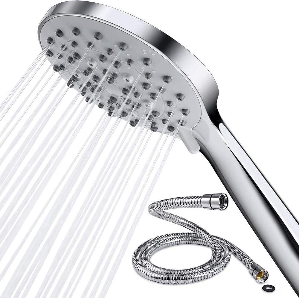 SAMODRA High Pressure Handheld Shower Head with Hose 5 Spray Settings Chrome