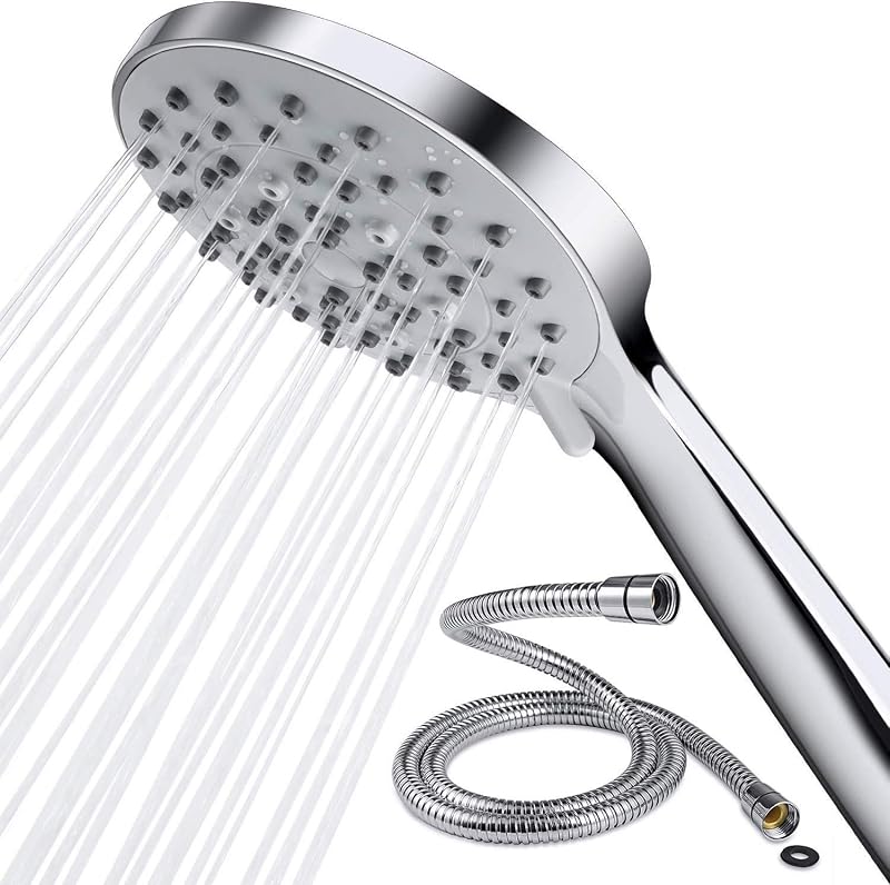 SAMODRA High Pressure Handheld Shower Head with Hose 5 Spray Settings Chrome