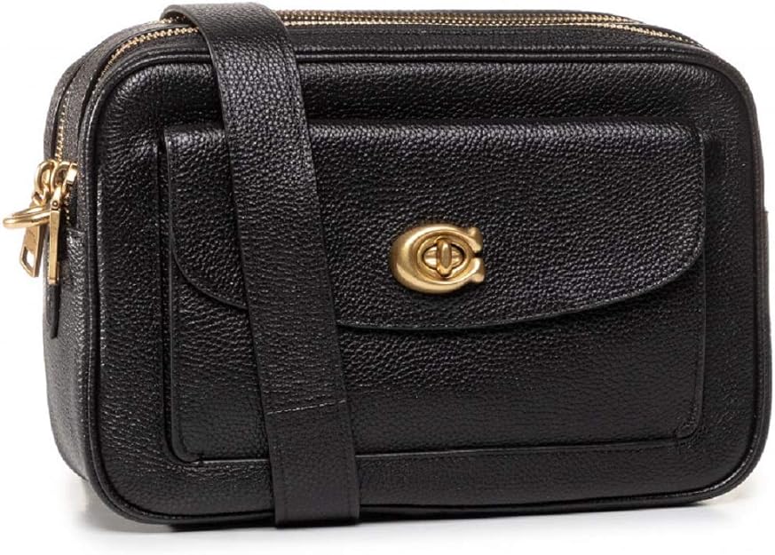 COACH Coated Canvas Signature Cassie Camera Bag (Black/Gold) Handbags