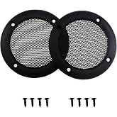CXMTECH 2PCS 3.5 Inch Black Speaker Grille Cover with Screws Subwoofer Protective Cap Plastic Frame and Metal Mesh