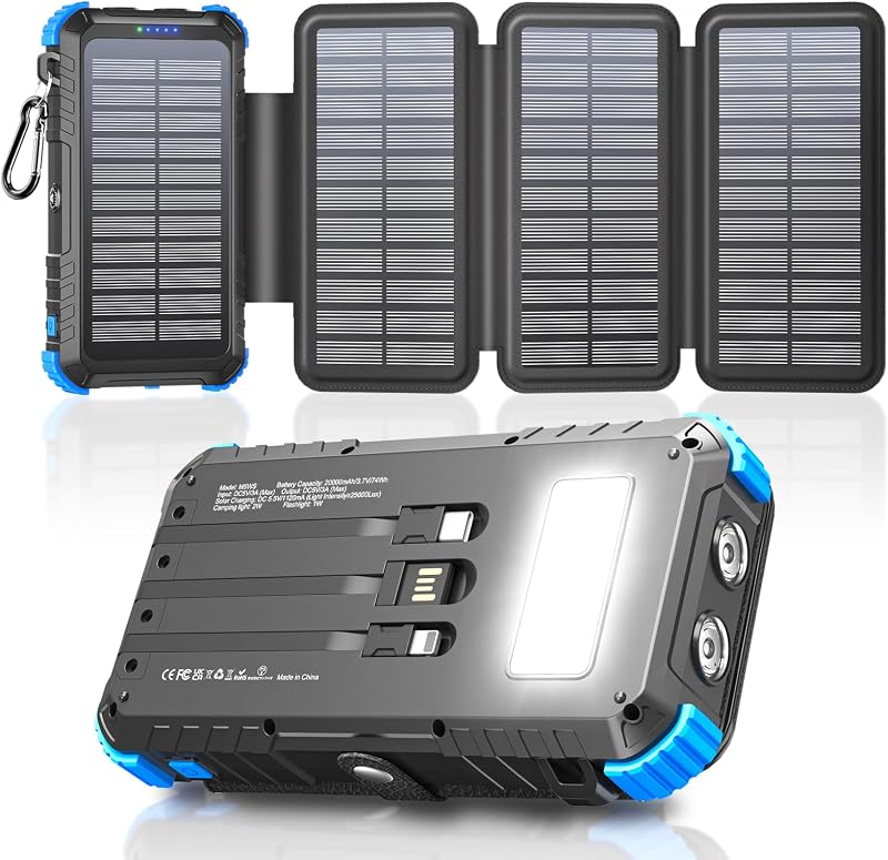 Solar Powerbank 20000mAh mit 4 Solarpanel, Powerbank mit 3 Kabeln — Foto 1 von 8