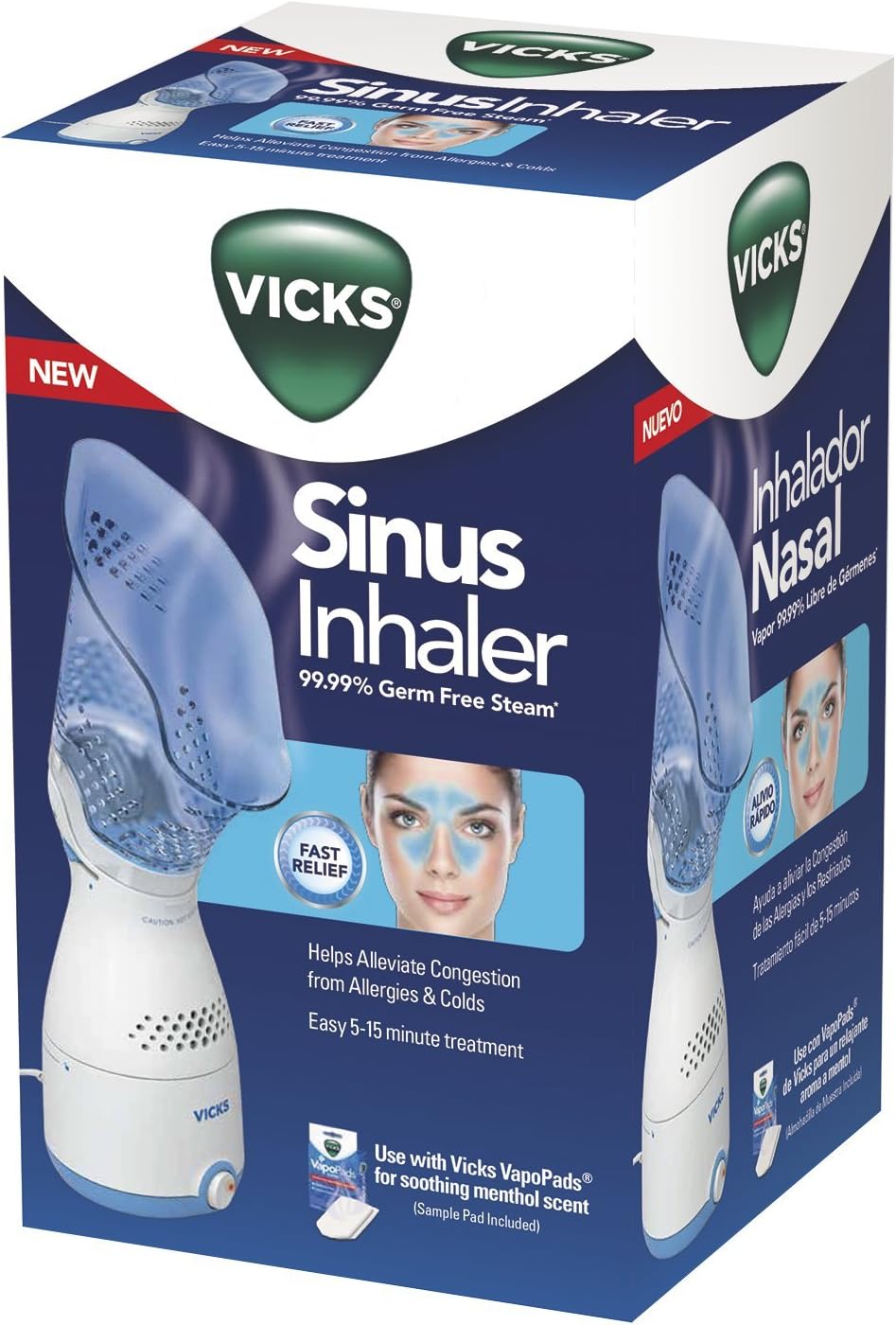 Vicks Personal Sinus Steam Inhaler Face Steamer or Inhaler with Soft Face Mask for Targeted Steam Relief, Aids with Sinus Problems, Congestion, Cough, Use With Soothing Menthol Vicks VapoPads: Health & Personal Care