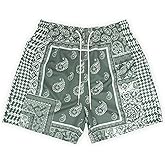 Piuntersite Men's Mesh Basketball Shorts Paisley Bandana Print Loose Fit Retro Streetwear Quick Dry Athletic Shorts