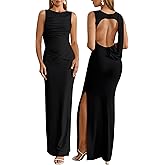 Parthea Women Wedding Guest Dress Bodycon Long Sleeveless Backless Side Slit Elegant Evening Party Cocktail Maxi Dresses