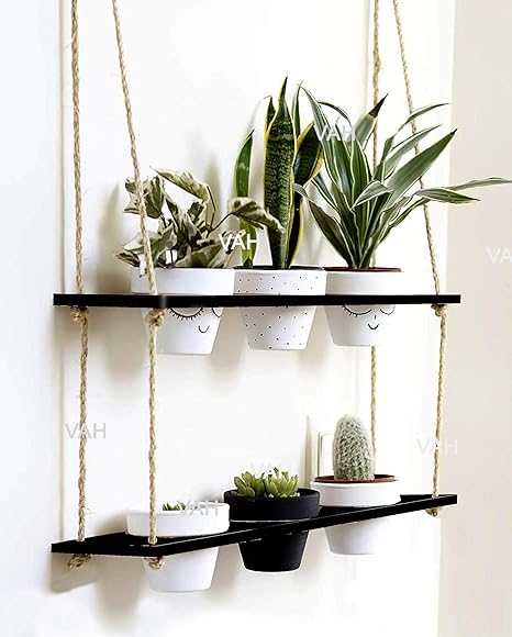 VAH- Kya Bat Hai !! Wood Hanging Planter Shelf, Black, 1 Piece