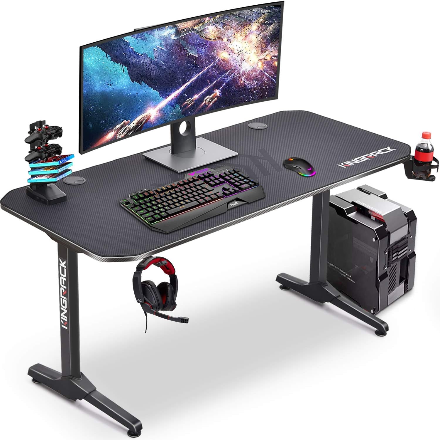 kingrack TShaped Gaming Desk,Gaming PC Desk, Large Gamer Tables