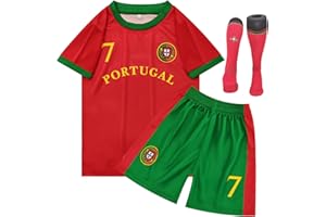 Cloong Kids National Soccer Jersey Outfits, Youth Football Training Shirt Shorts Set, Moisture-Wicking, Boys Girl Size 2-12Y