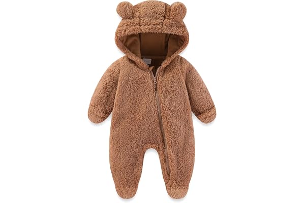 UVIPC Newborn Baby Fleece Jumpsuit Footie Snowsuit Bear Romper Jumpsuit Baby Fuzzy Warm Onesie