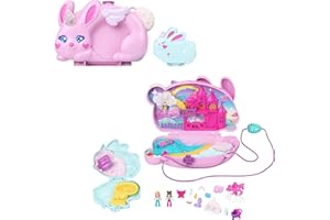Polly Pocket Wearable Travel Toy with 2 Micro Dolls and 12 Accessories Including Pets, 2-in-1 Bunny Fun Compact Purse Playset with Bunny Unicorn Theme (Amazon Exclusive)