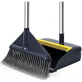 Broom and Dustpan Set with 52" Long Handle | Stand Up Dustpan with No Warping Metal Edge, 4-Layer Flagged-Tip Bristles, Hair Cleaning Teeth for Home, Kitchen &amp; Office