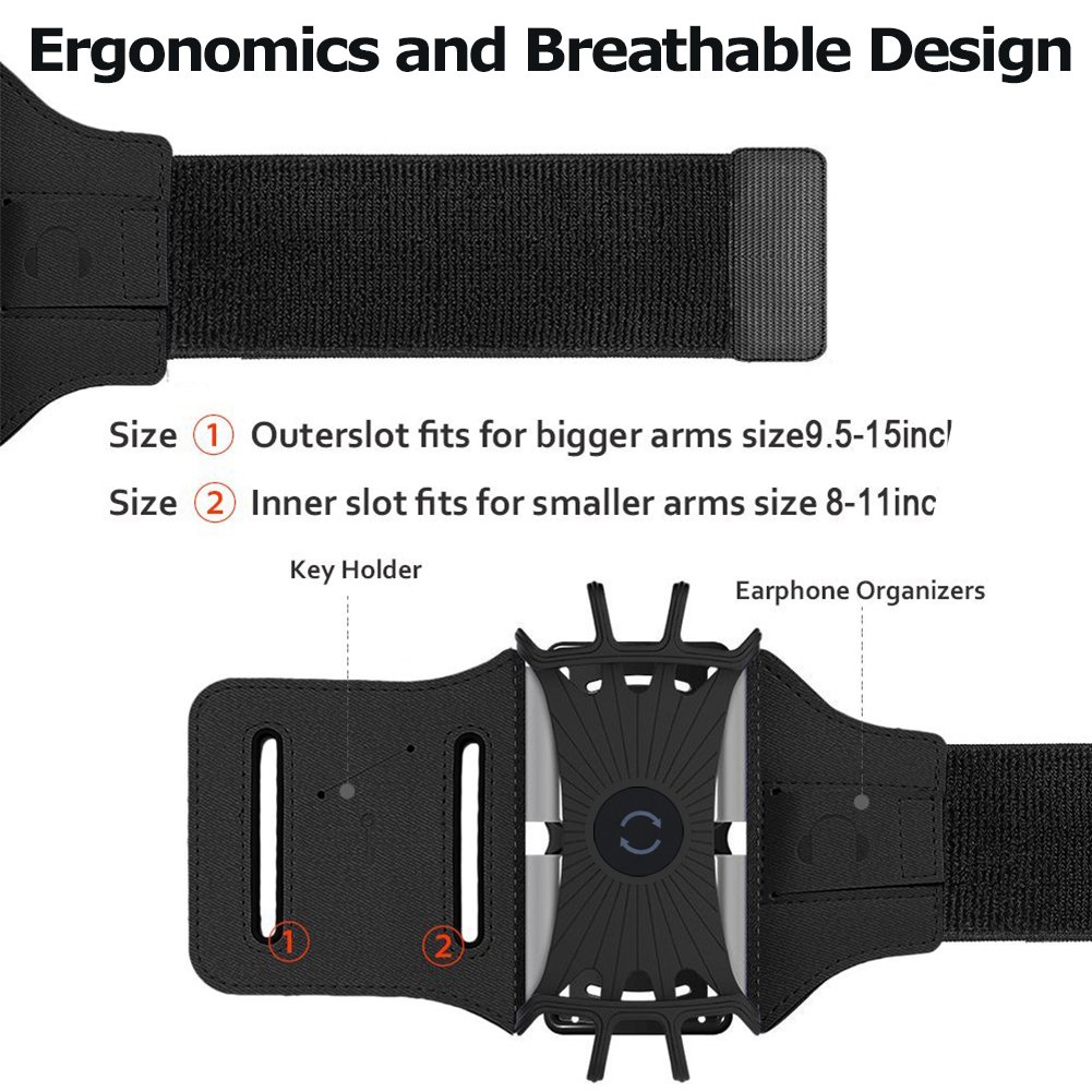 Simptech Running Phone Armband for iPhone X / 8/7 / 6 / 6S Plus, Galaxy S8 / S7 /S7 Edge,180°Rotatable Design with Key Holder Ideal for Gym Workout Jogging Hiking