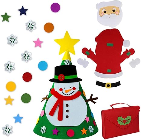 Amazon Co Jp Diyフェルトクリスマスツリーセットとdiyフェルトクリスマススノーマンセット 壁掛けゲーム子供幼児のためのクリスマス デコレーション クリスマスツリースノーマン子供のおもちゃ ホーム キッチン