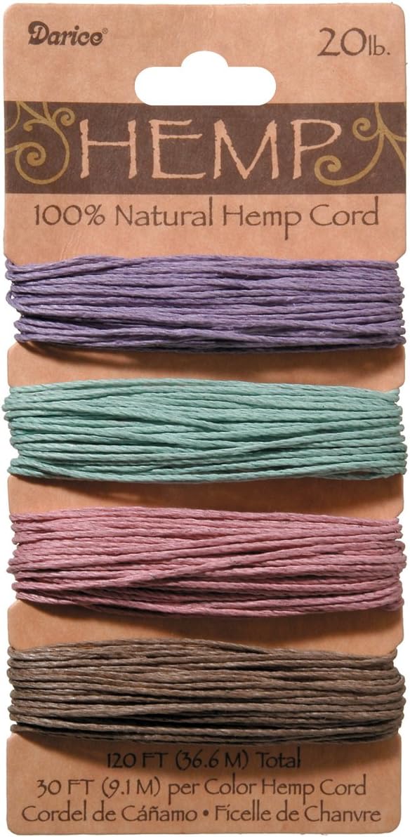 DARICE 1936-102 20-Pound Vintage Hemp Cord, 4 by 30-Feet, Green/Purple