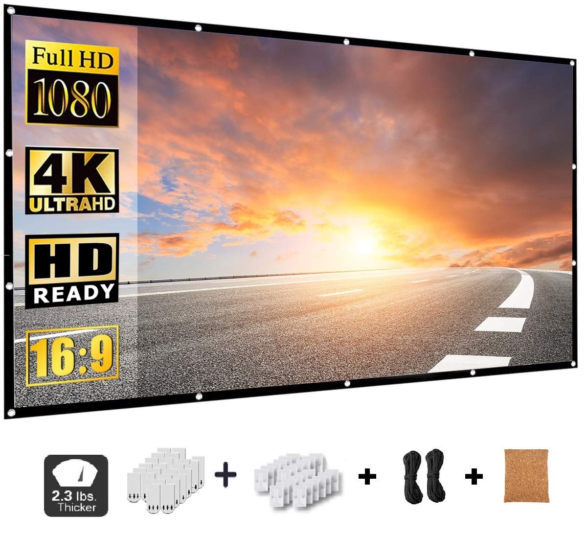Portable Projector Screen for Outdoor Movie,REESOUL,16:9 HD 3D 4K,Foldable,Anti-Crease,Outdoor and Indoor,Support Double Sided Projection,Come with a Cork Bag