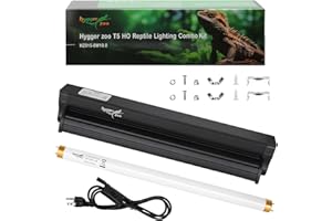 HYGGER ZOO T5 UVB Reptile Light Fixture HO UVB Bulb Lighting Combo Kit, 10.0 UVB Light for Reptiles Terrarium Hood with 8W Reptile Light Bar UVA UVB Desert Lamp for Bearded Dragon Turtle Tank, 12 Inch