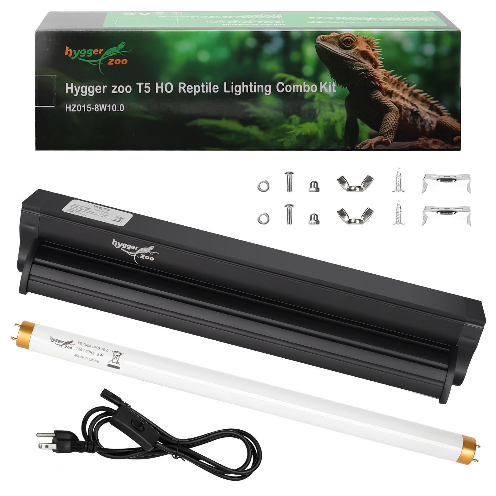 Photo 1 of T5 UVB Reptile Light Fixture HO UVB Bulb Lighting Combo Kit, 10.0 UVB Light for Reptiles Terrarium Hood with 8W Reptile Light Bar UVA UVB Desert Lamp for Bearded Dragon Turtle Tank, 12 Inch
