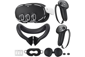 KANG YU Silicone Cover Compatible with Meta/Oculus Quest 3 Accessories, VR Silicone Face Cover, VR Shell Cover,Touch Controller Grip Case,Camera Lens Protector Set (Black)