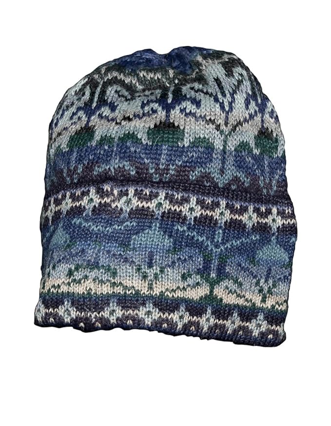 Invisible World Damen und Herren 100% Alpaka Wintermütze - Handgestrickte und warme Winter Beanie Mütze - Winter Blau - Größe