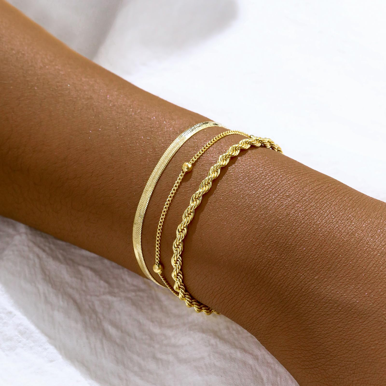 VIROMY Gold Bracelets for Women 14K Gold-Plated Delicate Multi-Layer Stacked Cubic Zirconia Bracelet Snake Cuban Jewellery Gifts for Women