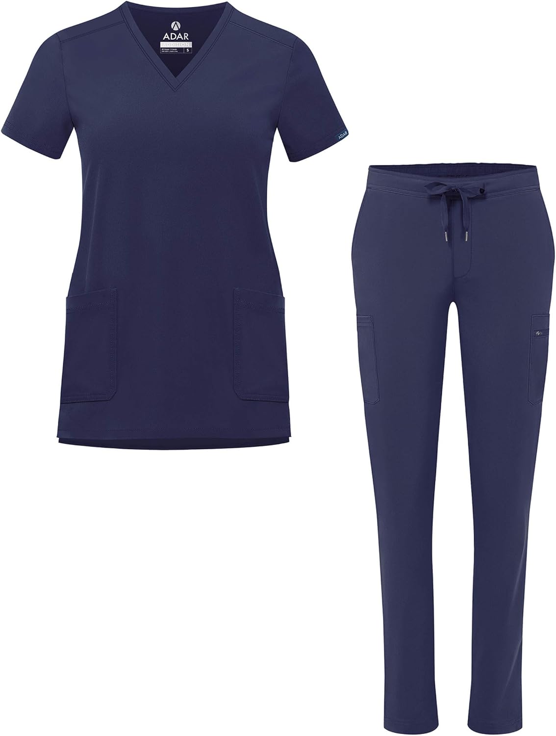 Adar Addition Go-Basic Scrub Set for Women - Slim V-Neck Scrub Top & Skinny Cargo Scrub Pants: Clothing