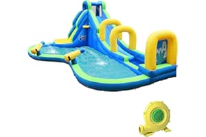 DORTALA Inflatable Water Slide, Bounce House Water Park with Climbing Wall, Splash Pool & Water Cannon, Including Oxford Carr