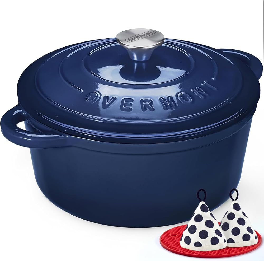 Overmont Indigo Enamelled Cast Iron Round Casserole Dish 5.2L 26cm