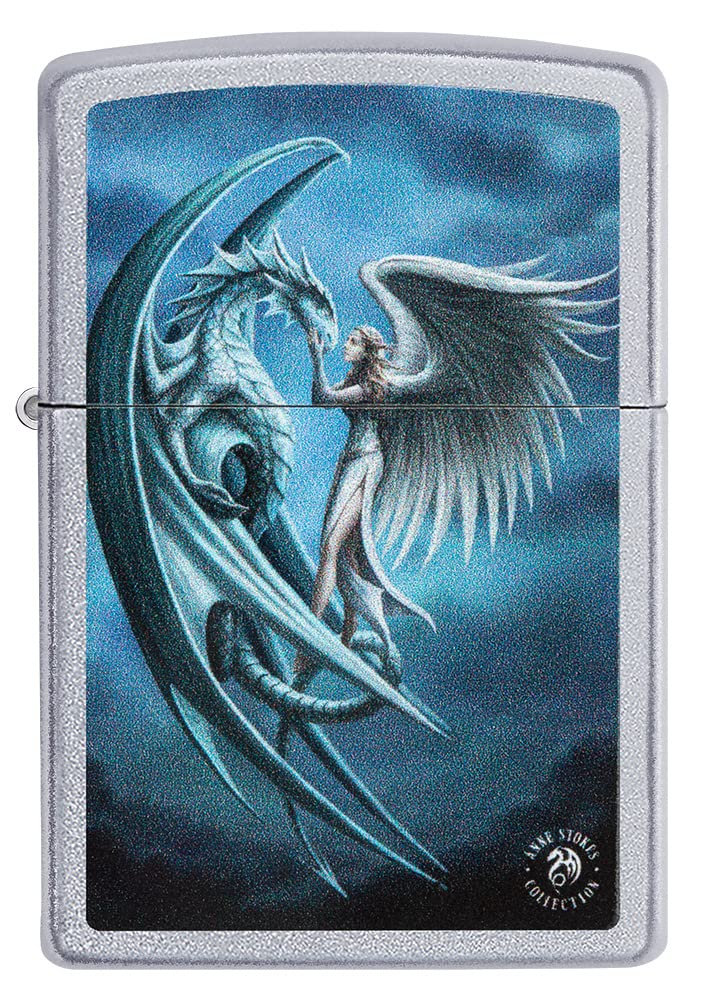 Zippo Windproof Lighter - Anne Stokes Collection - Satin Chrome Finish, Colour Image - Refillable - Reusable - Windproof - Gift Box - Made in USA