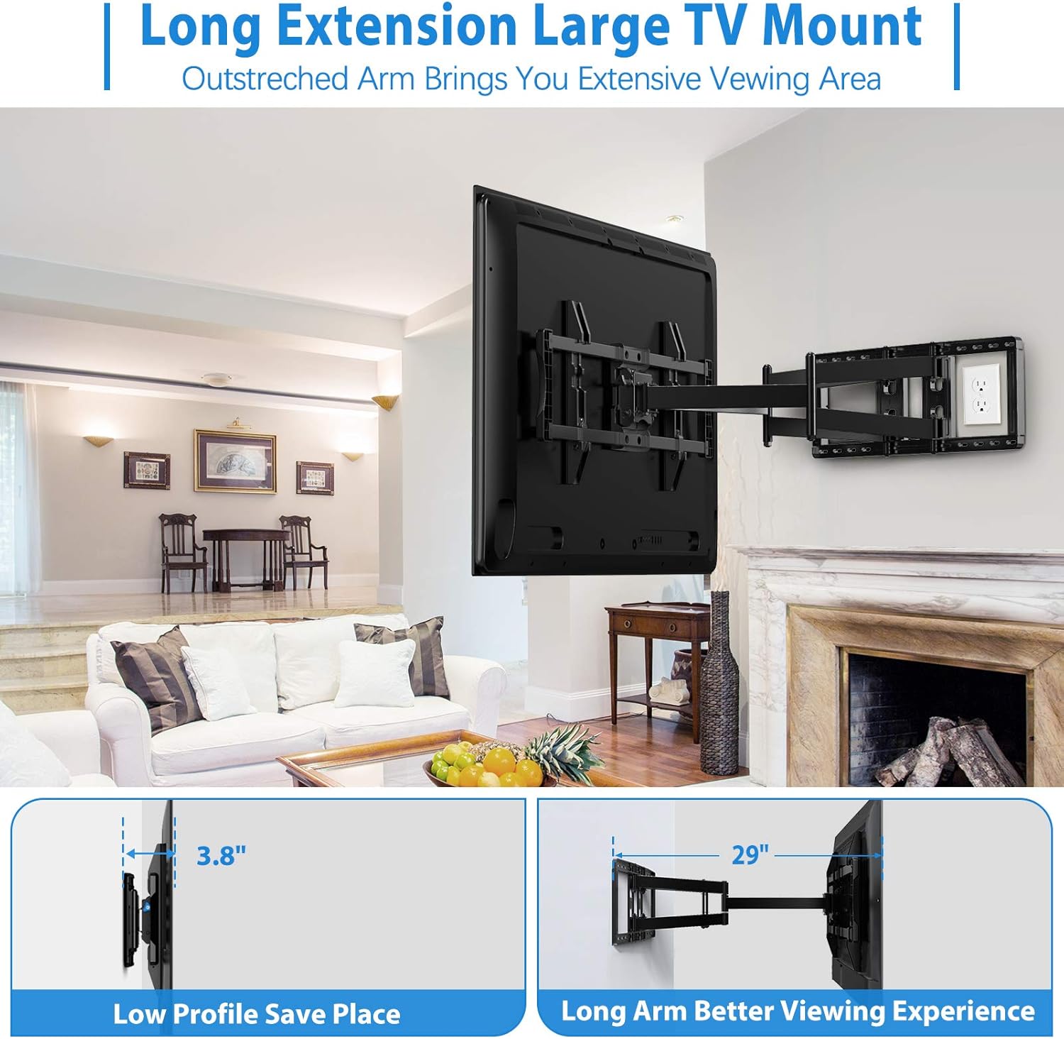 TV Wall Mount Bracket Full Motion Swivel Articulating for Most 50-90 inch LCD, OLED 4K Flat Curved TV with 29 Inch Long Extension Arm, Fits 24 Inch Studs Max VESA 800x400mm up to 154 lbs by Pipishell: Electronics