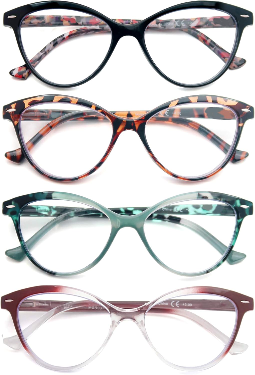 HEEYYOK Reading Glasses Womens Floral/Flower Pattern Cat Eye Ladies Readers Glasses +3.50 Comfortable Colorful Lightweigth Frame