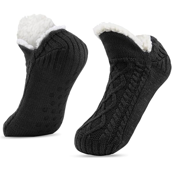 CHOWISH Mens Fuzzy Slipper Socks Soft Warm Cozy Fleece Lined Winter With Grips Socks (Army Green Camouflage