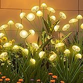 KAQ 4PK 32LED Solar Garden Lights Outdoor Waterproof | Solar Mushroom Lights for Outside Sway by Wind Firefly Fairy Light for Patio Pathway Garden Bush Yard Decorations (Warm White)