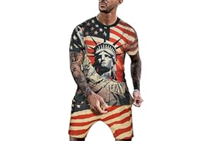 TZIISOA Mens 2 Piece Outfits Tracksuit Patriotic Shirts and American Flag Shorts Casual 4th of July Independence Day Set