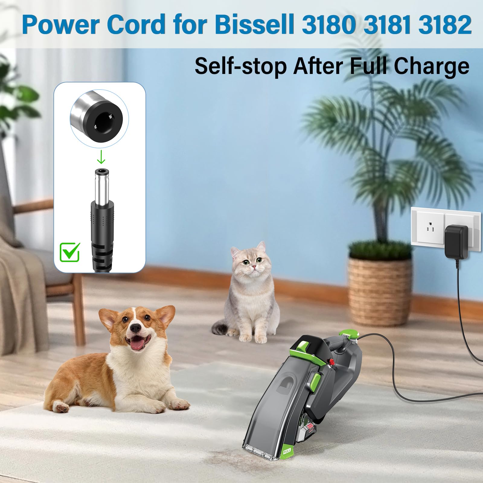 10V Pet Stain Eraser Charger Replacement Compatible with Bissell 3180 Power Cord AC Adapter for Bissell 3180C 3181 3182 Cordless Portable Spot Carpet Vacuum Cleaner 3705 3706 Charging Plug Cable