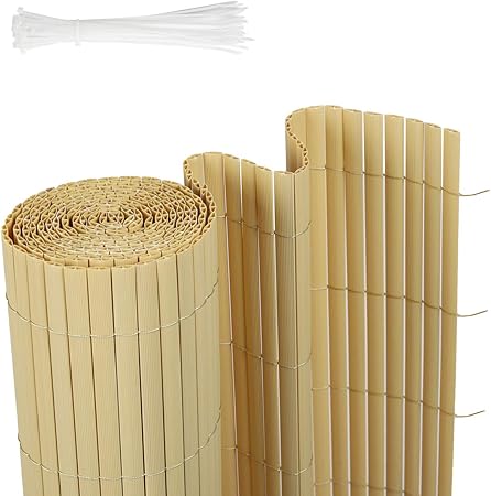 Amazon De Sekey Pvc Sichtschutzmatte Sichtschutzzaun Wetterfest Verstarkt Starke Privatsphare Fur Garten Balkon Und Terrasse Mit Strukturierte Oberflache Mit Kabelbindern 90 X 500 Cm Bambus