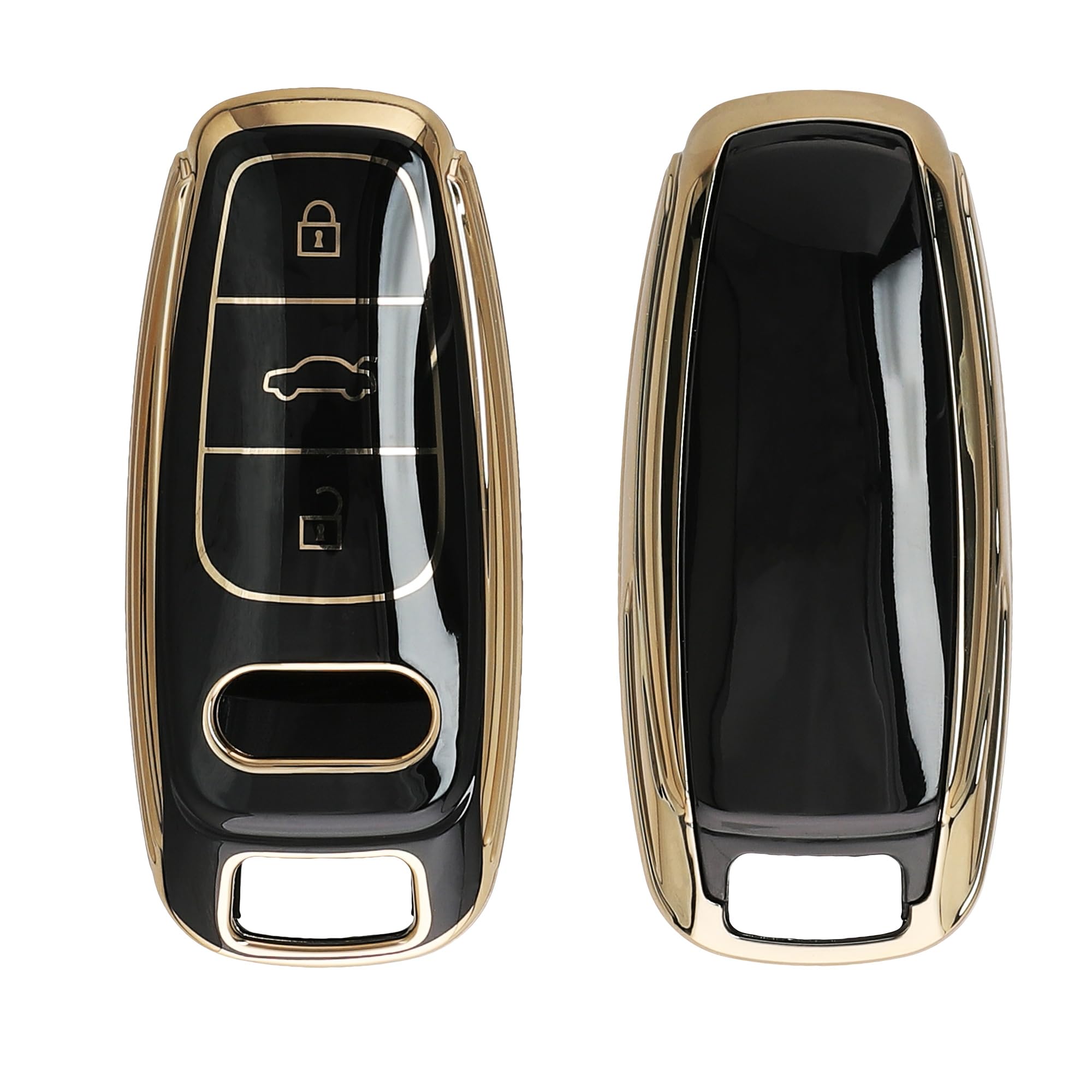 kwmobile Key Cover Compatible with Audi A6 A7 A8 Q7 Q8 E-Tron 3-Button Keyless Car Key - Car Key Fob Case Protector - Black/Gold