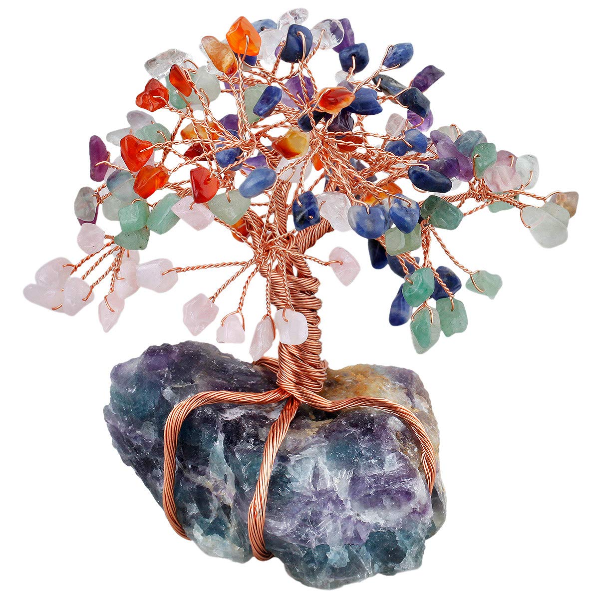 KYEYGWO Natural Crystal Tree Decorations for Home and Office, Lucky Money Tree Feng Shui Ornaments for Wealth Health Assorted Crystals
