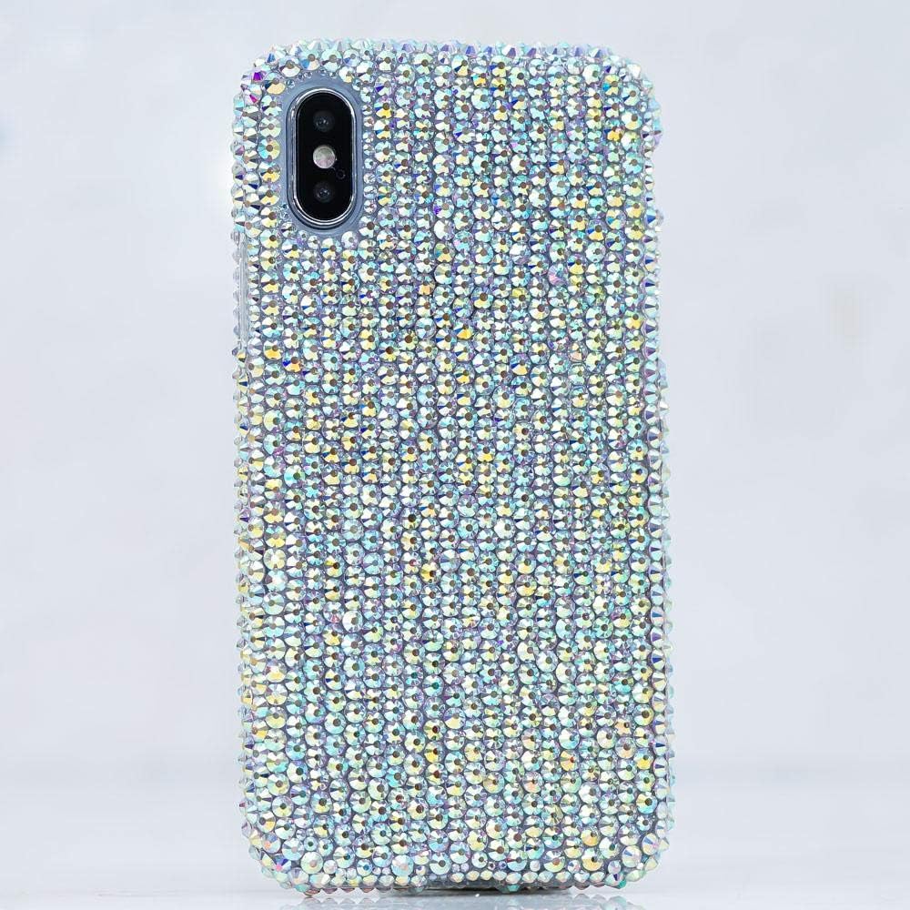 iPhone Xs Max Case, [Premium Handmade Quality] Bling Genuine Aurora Borealis Crystals AB Protective Easy Grip Case Cover [by Luxaddiction]
