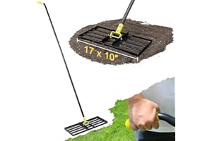 Colwelt Lawn Leveling Rake17 x10, Lawn Leveler Rake with Great Leveling Accuracy, Leveling Rake for Soil with 77’’ Adjustable Curved End Grip Handle, Lawn Leveling Tool Yard Leveler for Leveling Soil