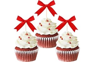 MOITKPTT 24pcs Christmas Bowknot Cupcake Toppers, Merry Christmas Cake Decorations Picks, New Year Ceremony Party Cake Decorations Supplies(Ribbon)