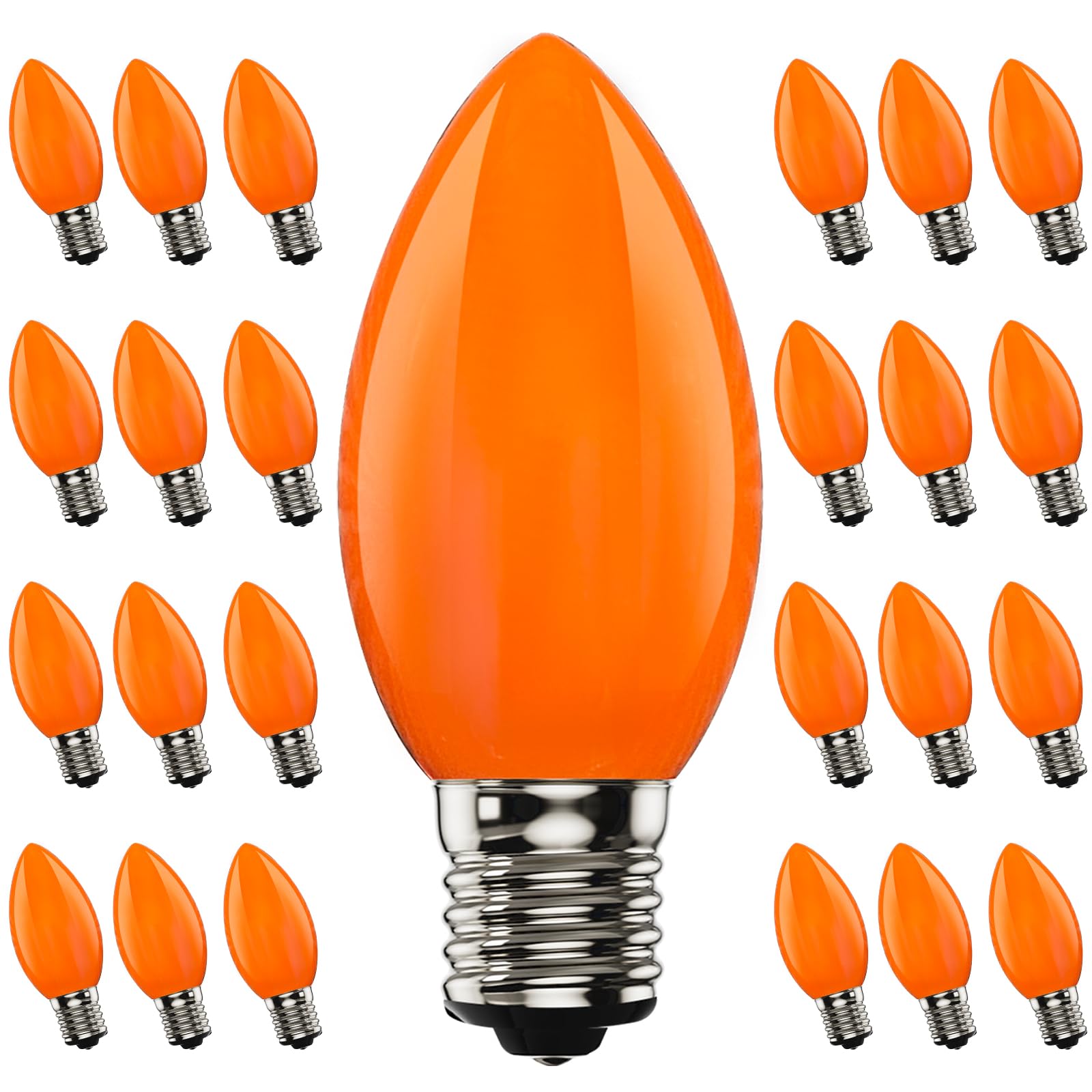 Photo 1 of 25 Pack Halloween LED Light Bulb,C9 Plastic Orange LED Bulbs for Halloween Decoration Light,C9/E17 Candelabra Base 0.6 Watt Great for Outdoor Indoor Night Lights Holiday Halloween Christmas Decor