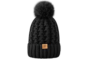 Trifabricy Womens Winter Hat Knit Crossed Cap Beanie Hats for Women Soft Warm Lined with Faxu Fur Pom Poms for Cold Weather
