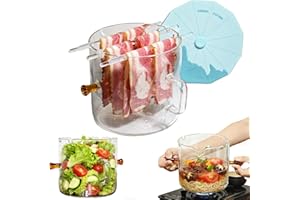 Glass Microwave Bacon Cooker(2.1L/74Oz), Heat Resistant, Non-Stick Oil, Upgrade Multifunctional Glass Bacon Grill, for Microw