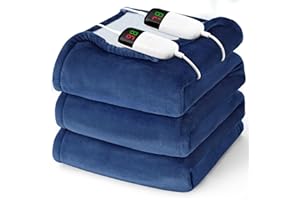 BOMOVA Heated Electric Blanket Queen Size - 84" x 90" Heating Blanket with Dual Control, 10 Heating Levels & 8 Hours Auto Off, Soft Warm Flannel Blanket, Christmas Birthday Gifts for Senior Grandma