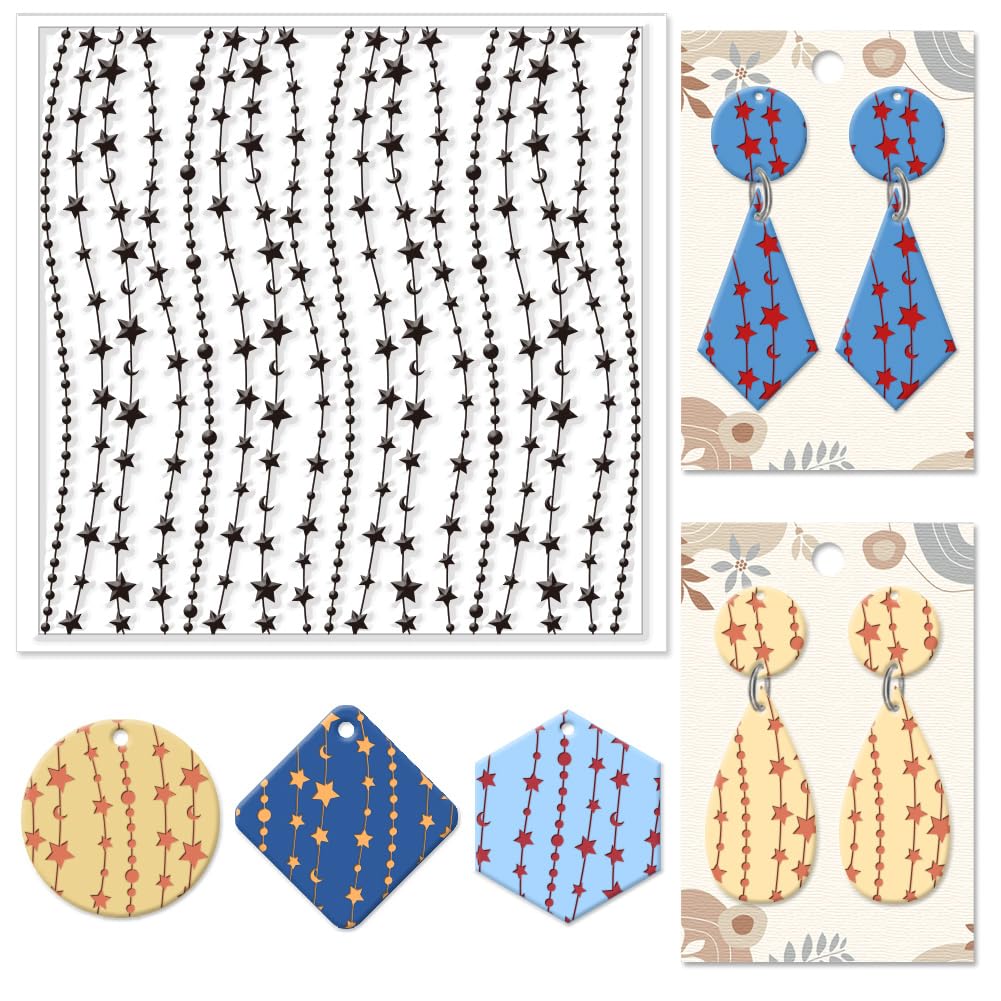 CHGCRAFT Stars Moon Polymer Clay Texture Sheets Silicone Texture Stamp Clay Texture Mat Modeling Pattern Pad Texture Sheets for Polymer Clay Jewelry and Clay Earrings Tools